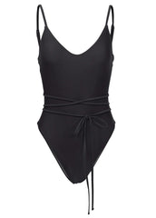Strappy Tulum High Leg One Piece Jet Black