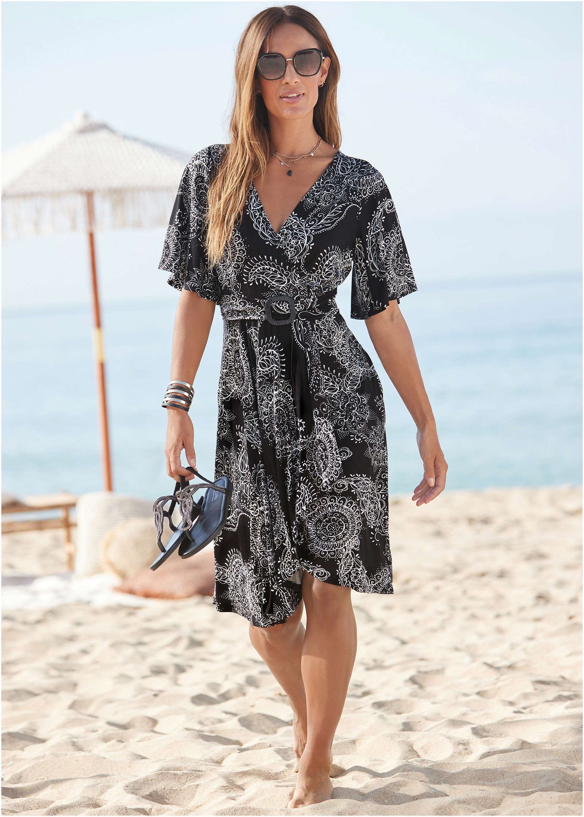 Print Midi Dress Black White
