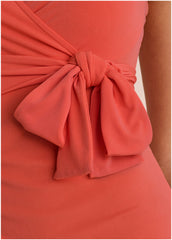Side Tie Halter Midi Orange