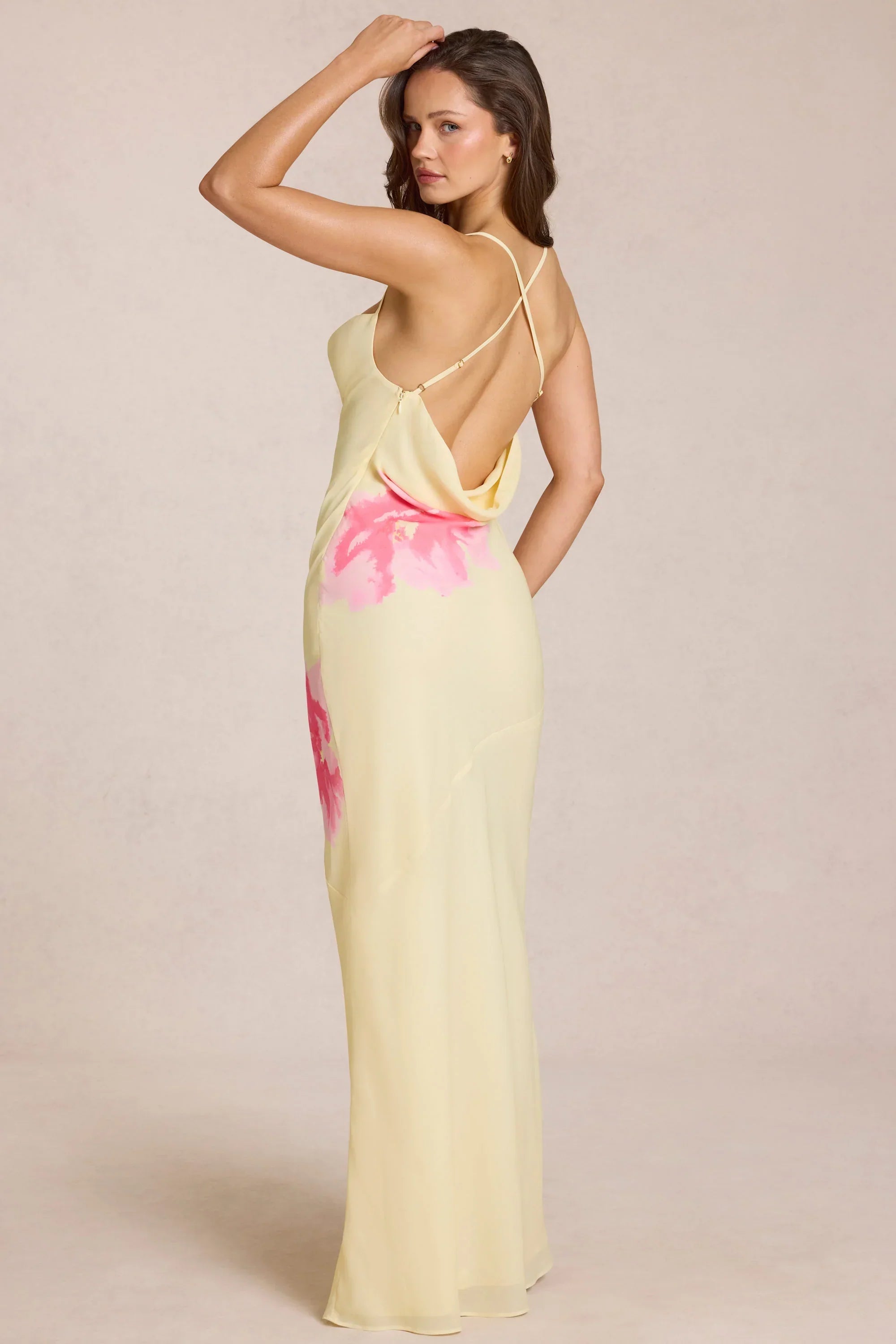 Chiffon Maxi Dress in Yellow Floral Print