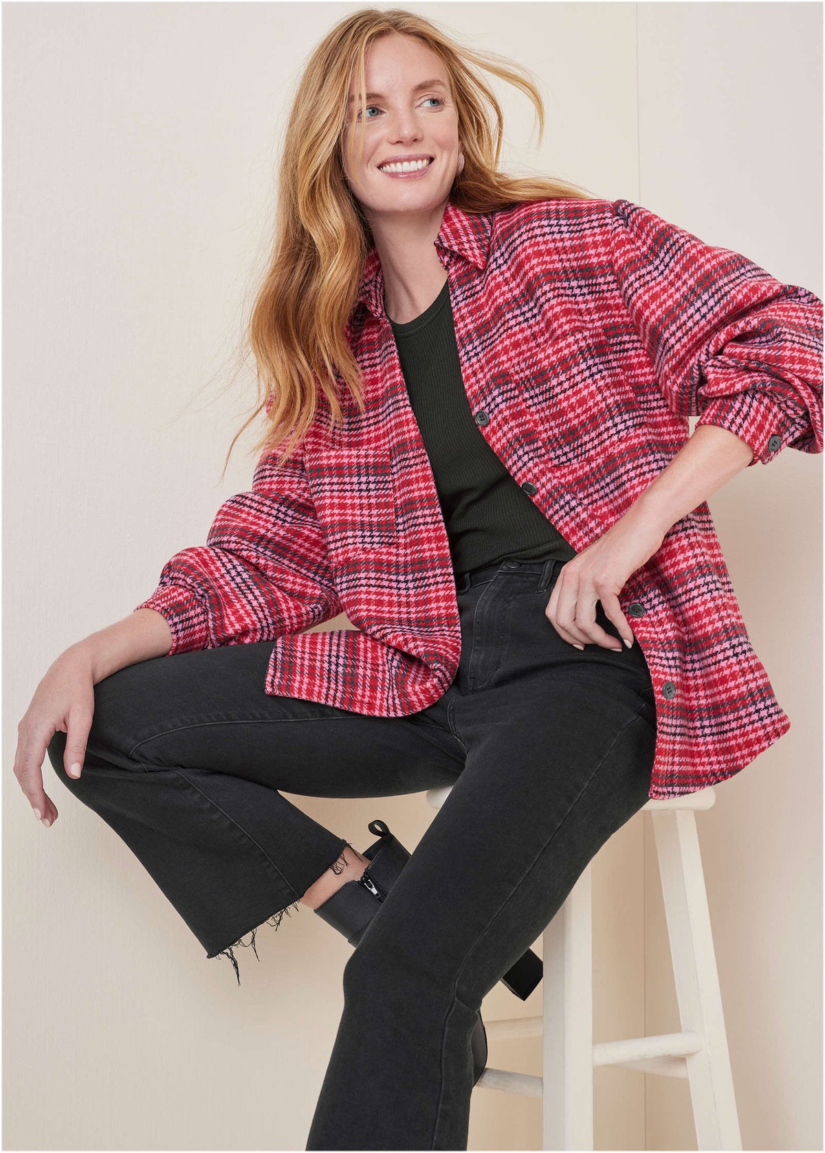 Plaid Shacket Red Multi