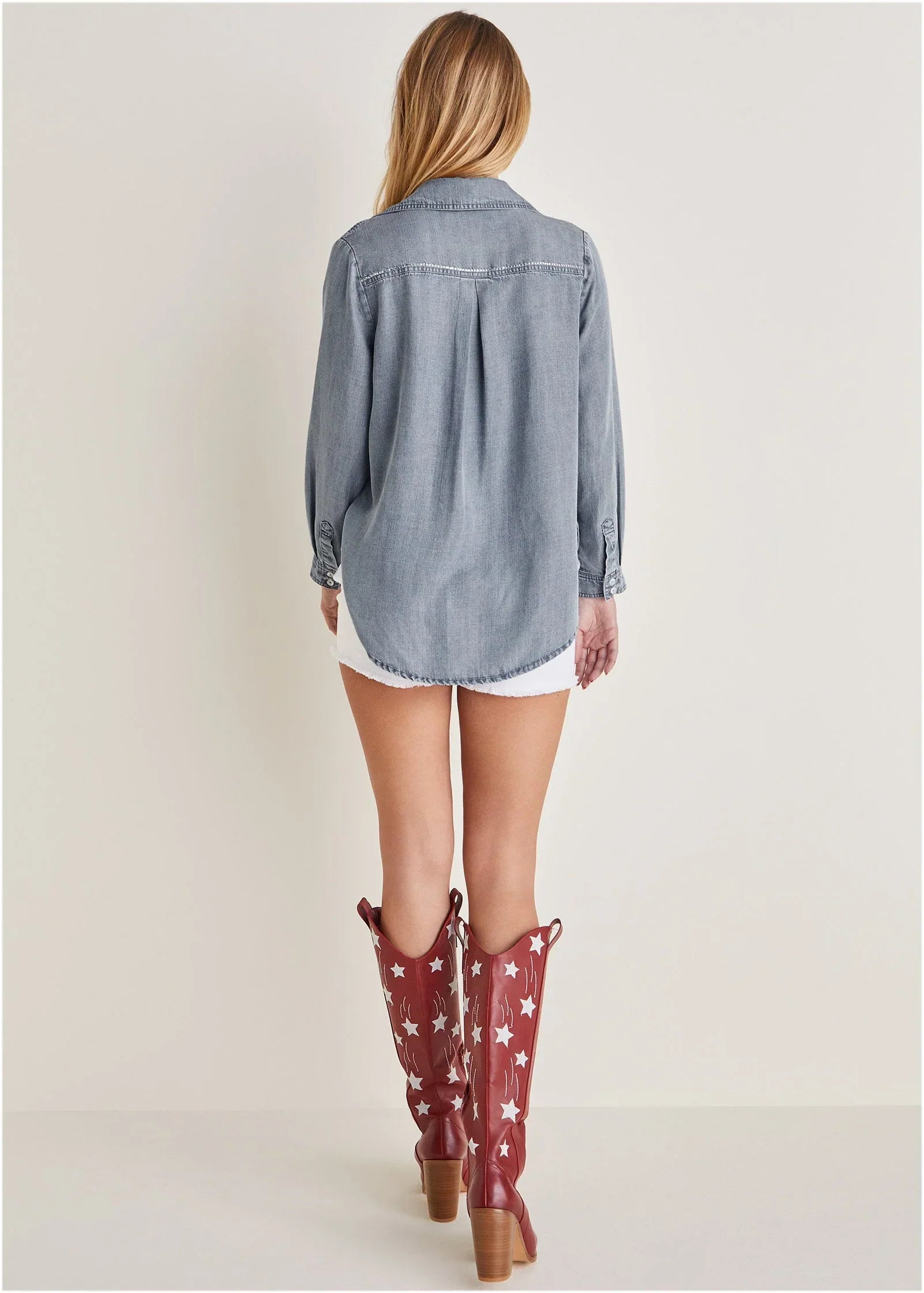 Chambray Button Down Top Medium Wash