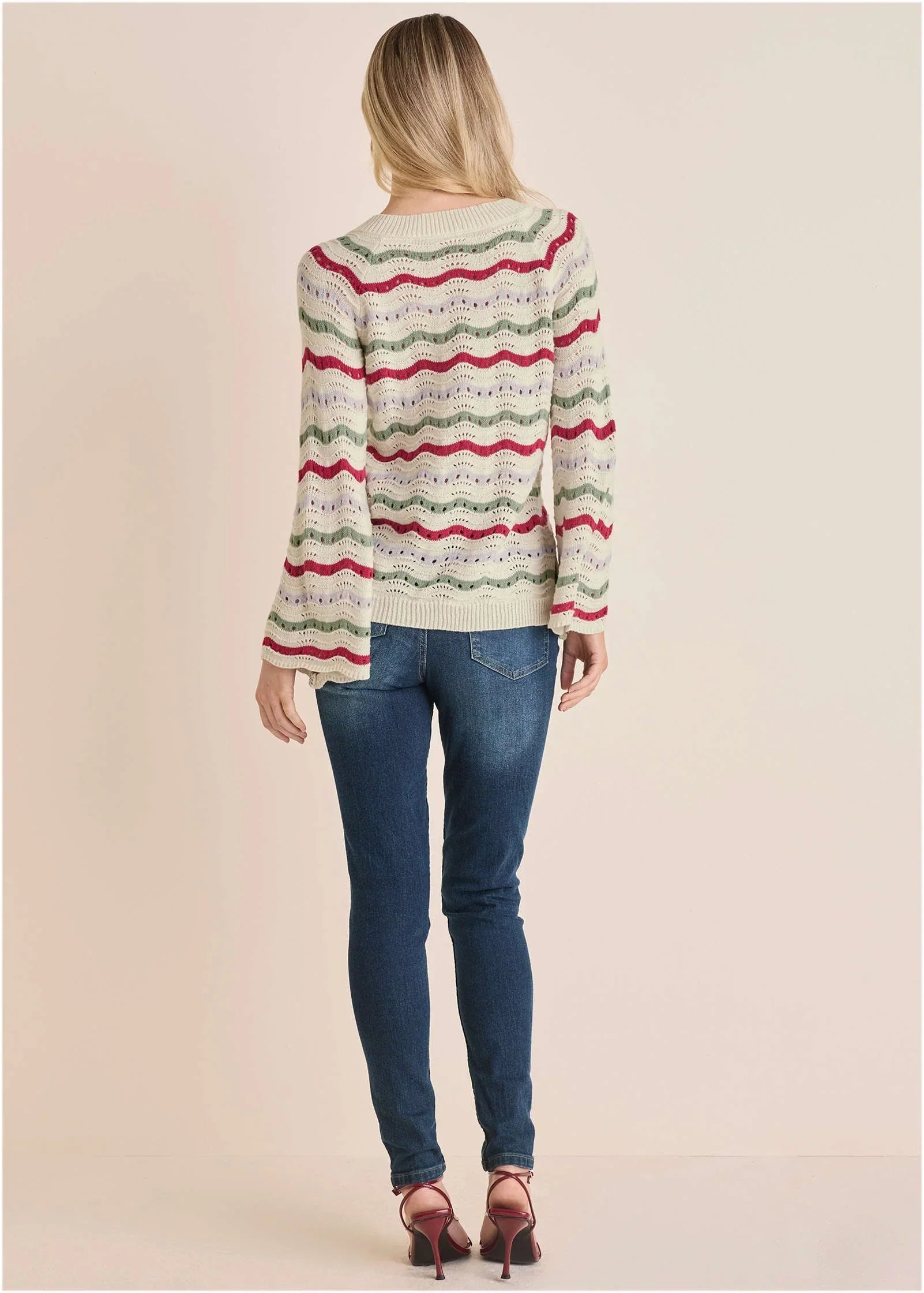 Stripe Pointelle Sweater Grey Multi