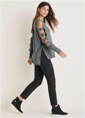Cutout Sleeve Sweatshirt Seafog