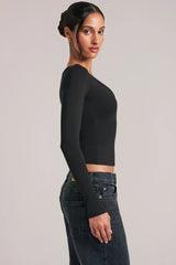 V Neck Long Sleeve Top in Black