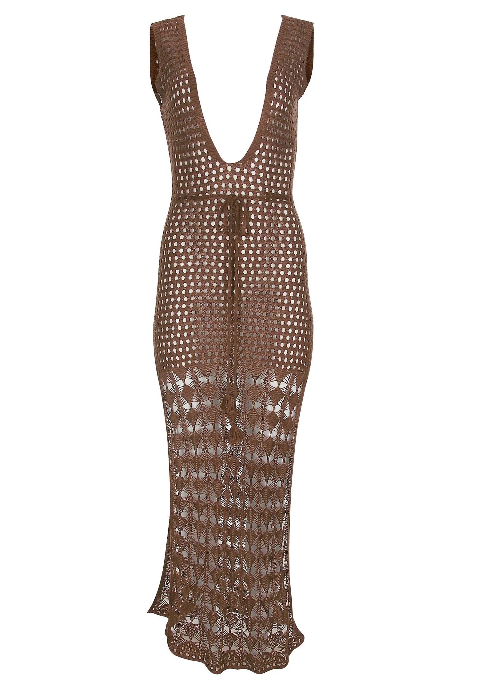 Crochet Maxi Cover Up Dress Acorn Brown