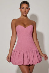 Cut Out Bubble Hem Corset Mini Dress in Dusty Pink