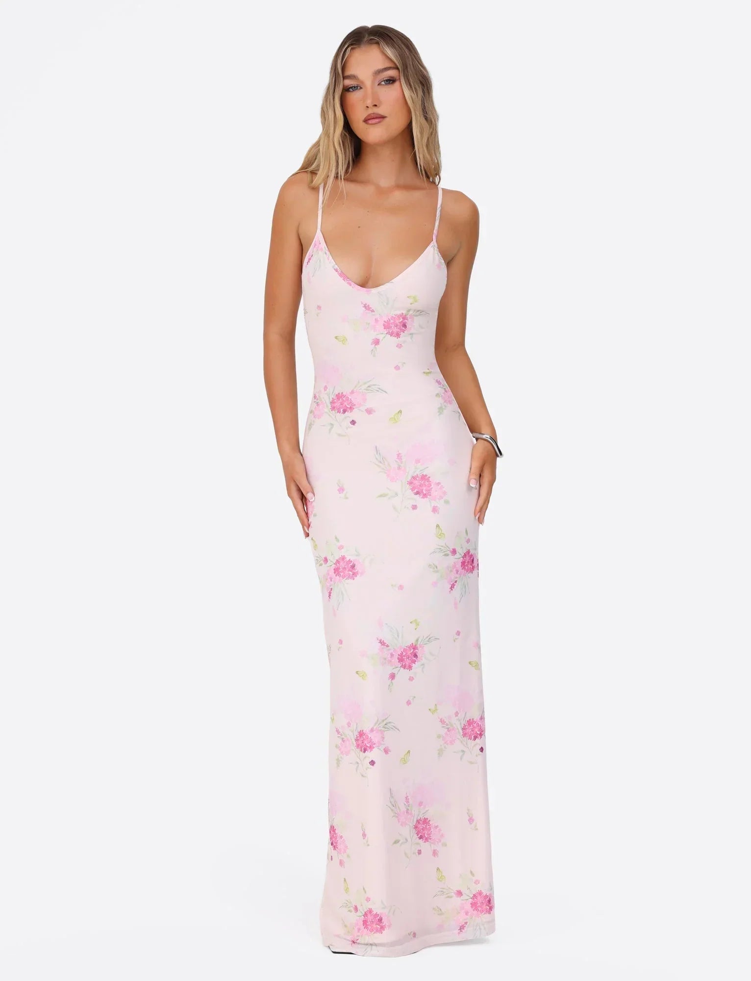 OSIRIS DRESS PINK FLORAL WATER COLOUR FLORAL