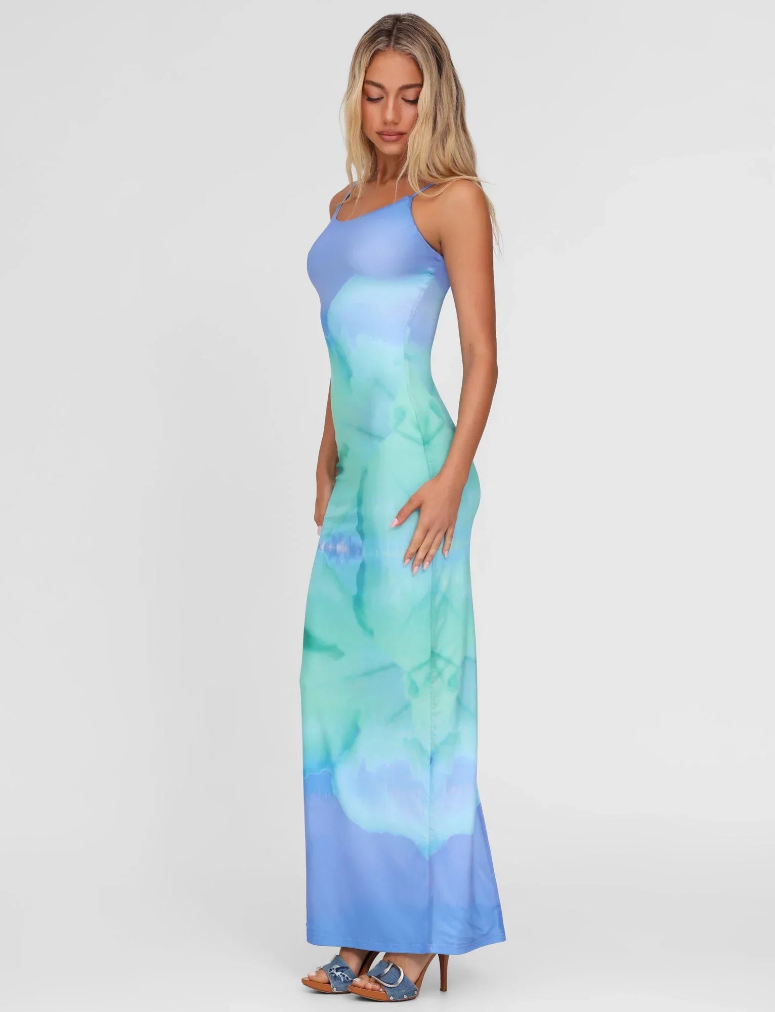 ARDON MAXI DRESS BLUE MACRO FLORAL BLUE HIBISCUS
