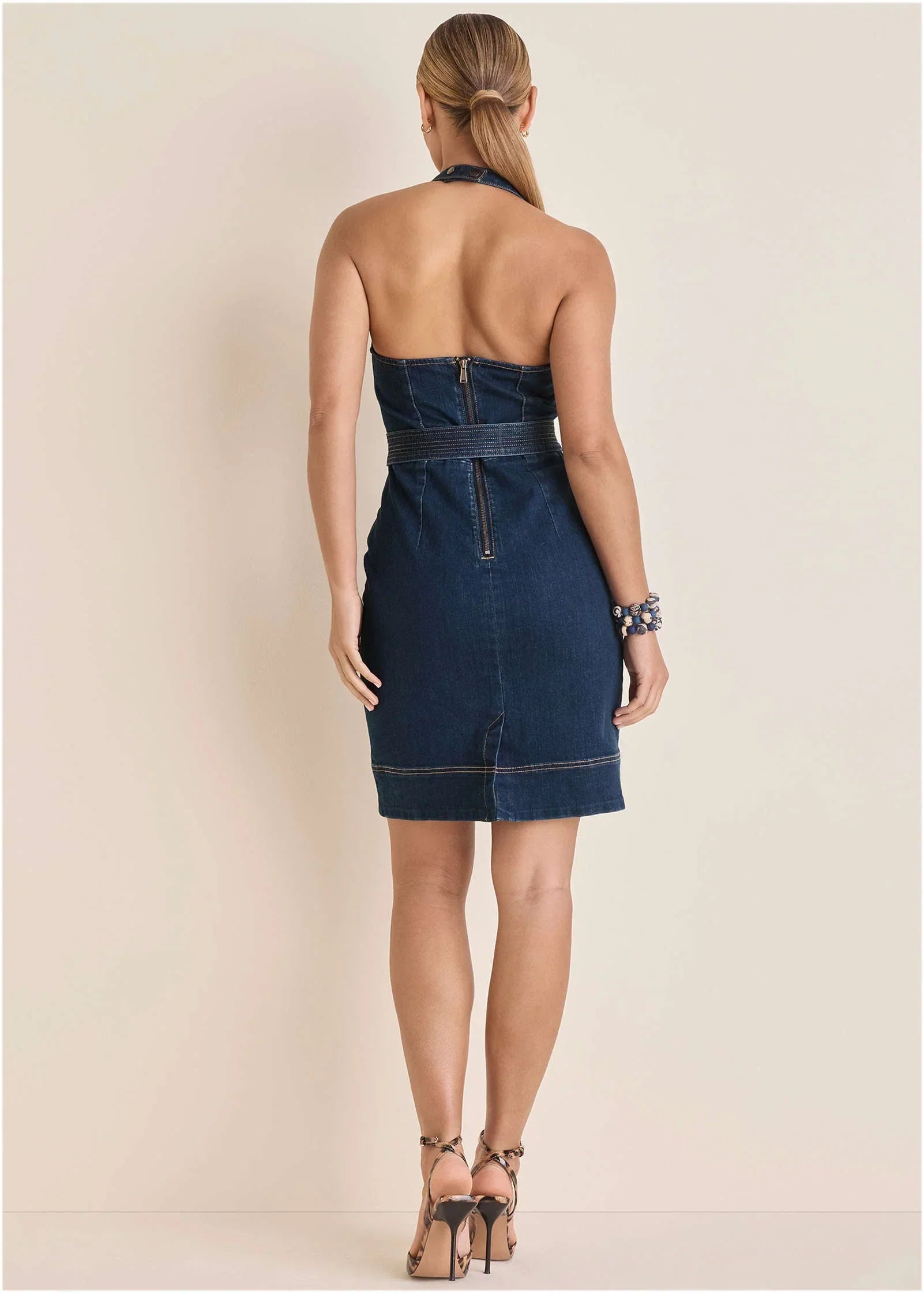 Denim Halter Dress Dark Wash