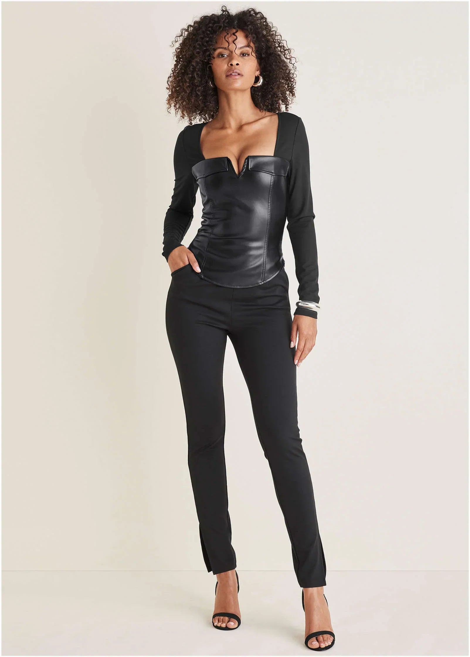 Faux Leather Corset Top Jet Black