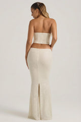 Embellished Cut Out Draped Corset Gown in White