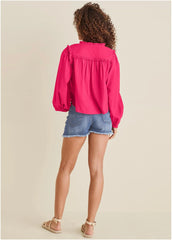 Tassel Long Sleeve Top Dark Pink