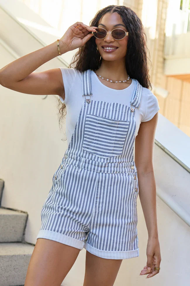 My Favorite Relaxed Stripe Stretchy Shorts Overalls