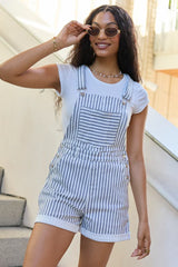 My Favorite Relaxed Stripe Stretchy Shorts Overalls