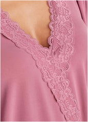 Faux Wrap Lace Trim Blouse Heather Rose