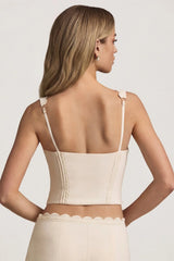 Plunge Neck Scalloped Corset Top in Ivory