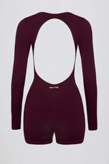 Soft Active Open Back Unitard in Burgundy