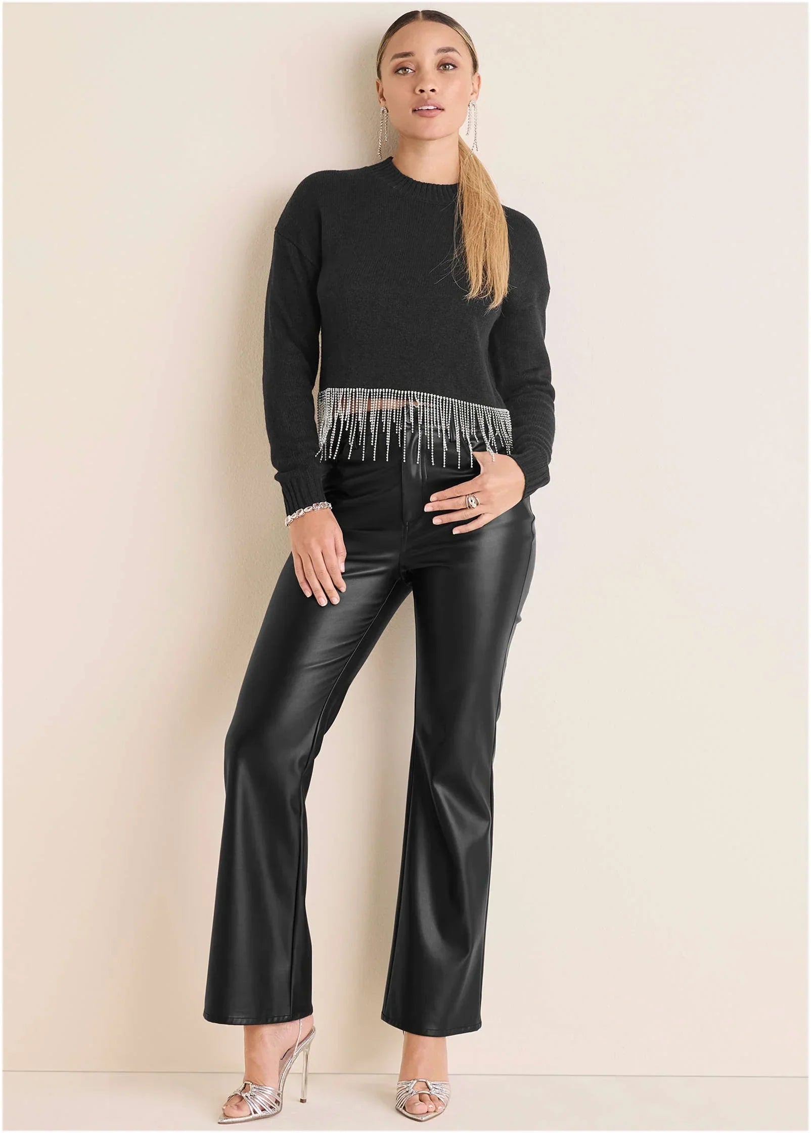 Rhinestone Trim Sweater Jet Black
