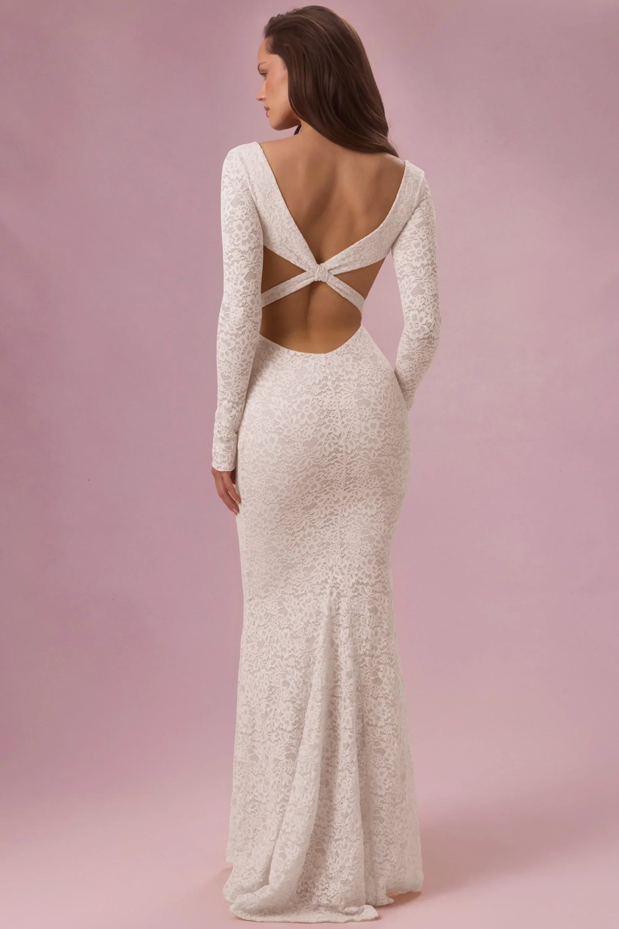 Lace Long Sleeve Maxi Dress in Pearl