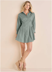 Pleated Shirt Dress Iceberg Green