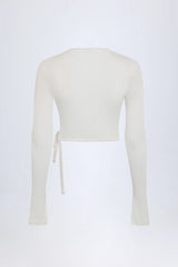 Pointelle Wrap Crop Top in White