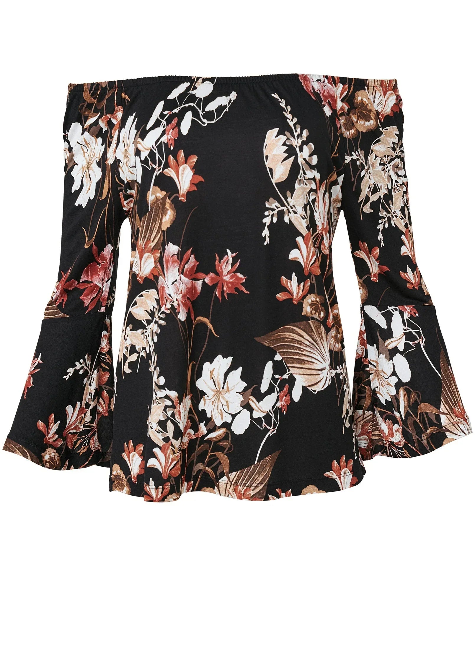 Bell Sleeve Printed Top Black Multi