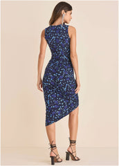 Side Ruched Midi Dress Lovely Ditsy Blue