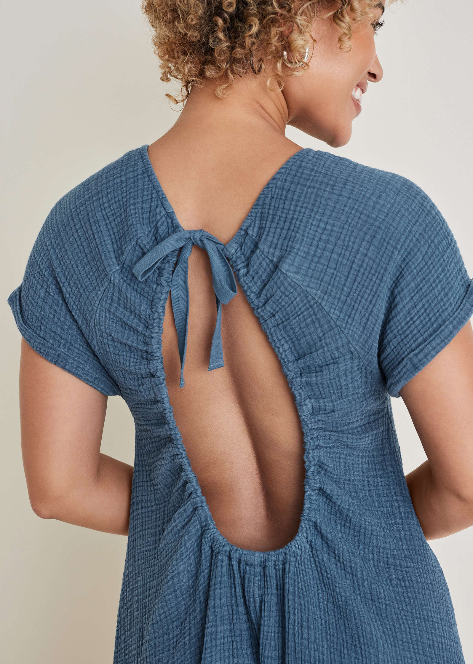 Short Sleeve Gauze Mini Medium Blue