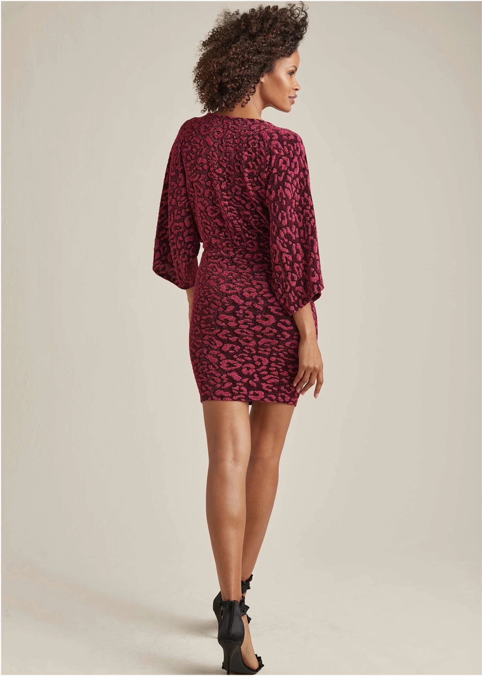 Metallic Leopard Mini Dress Black Pink