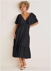 Crinkle Midi Dress Black
