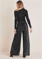 Glitter Knit One Shoulder Top Jet Black Glitter Knit