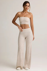 Modal Foldover Wide Leg Trousers in Pink Yellow Stripe