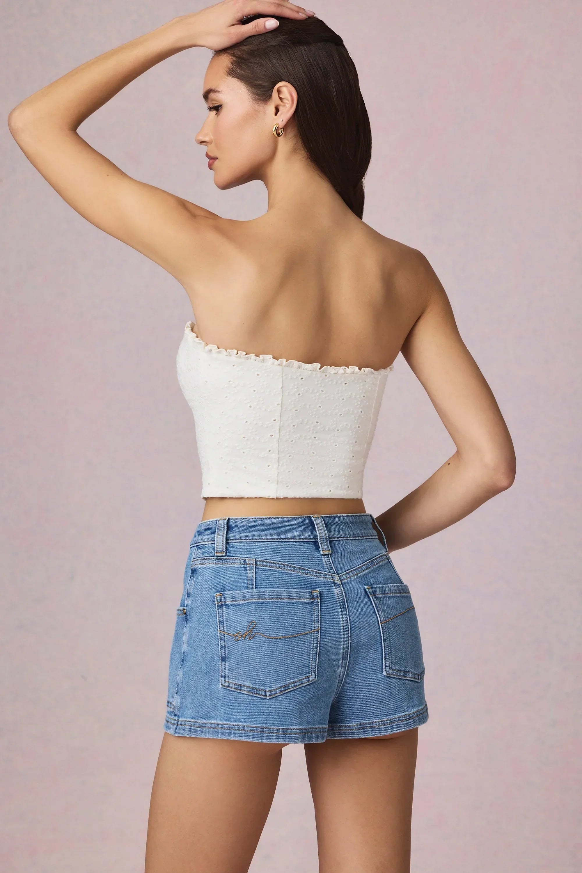 High Waist A Line Shorts in Mid Blue Wash