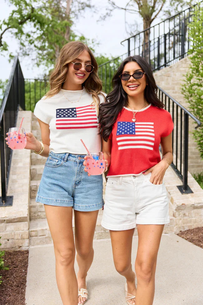 Red American Flag Sweater Top