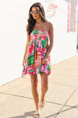 Calloway Multi Tropical Print Strapless Dress