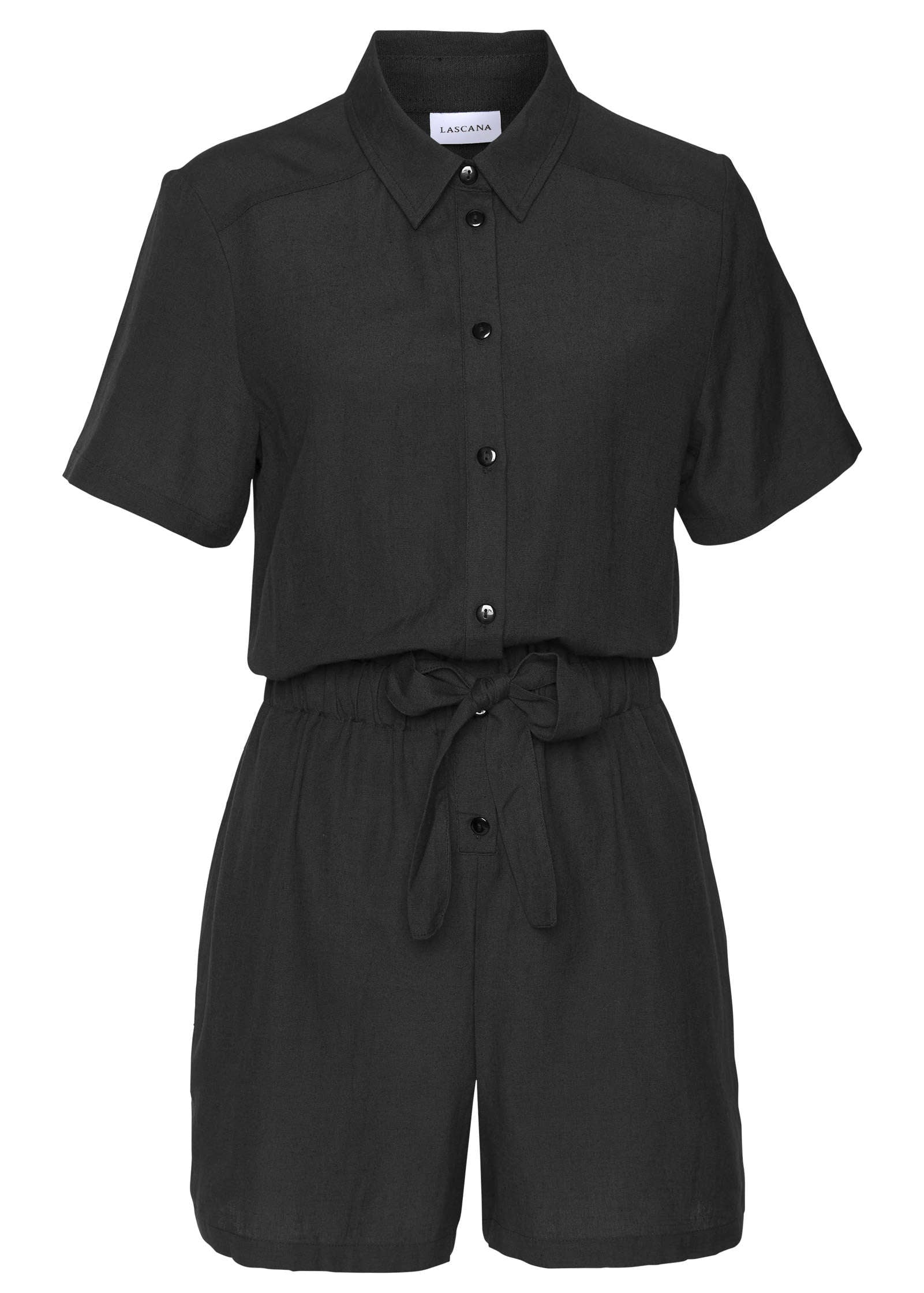 Short Sleeve Linen Romper Black