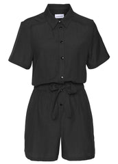 Short Sleeve Linen Romper Black