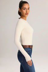 Modal Round Neck Long Sleeve Bodysuit in Cream