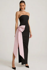 Strapless Bow Detail Maxi Dress in Black