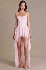 Embellished Cowl Neck Corset Gown in Baby Pink