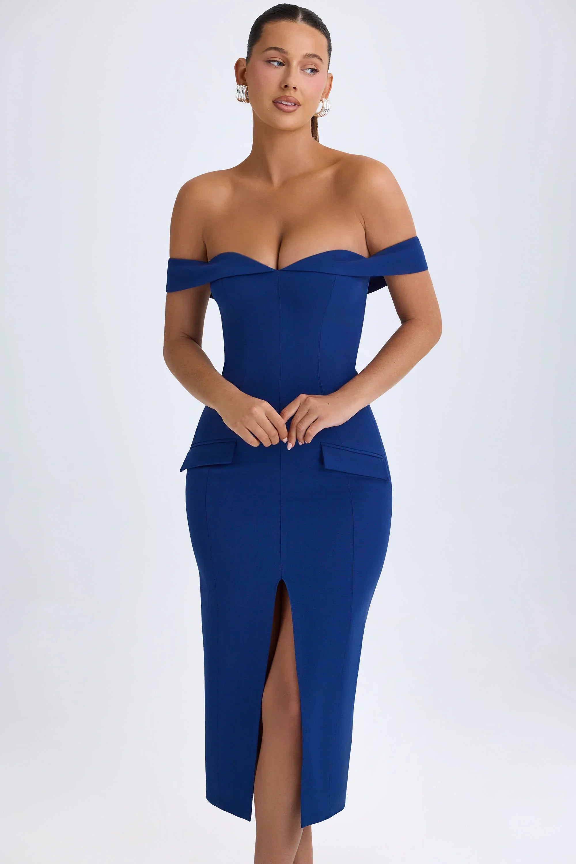 Off Shoulder Midaxi Dress in True Navy