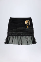 Hardware Detail Ruffled Mid Rise Mini Skirt in Black