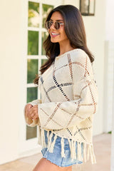 Fawna Taupe Fringe Crewneck Sweater
