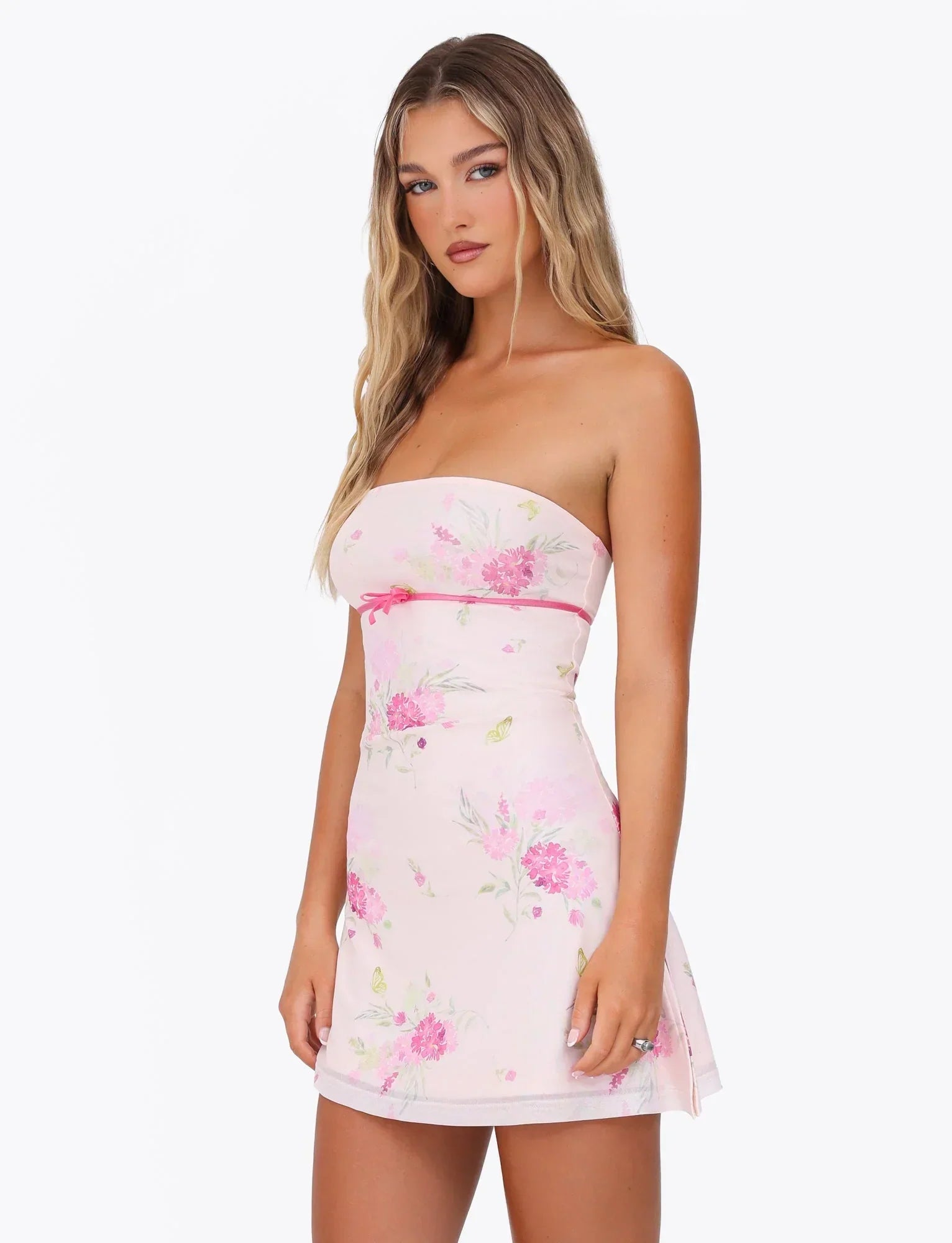 CARSYN MINI DRESS PINK FLORAL WATER COLOUR FLORAL