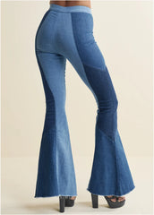 Color Block Flare Jeans Denim Multi