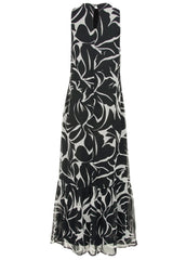 Ruffle Hem Maxi Dress Woodcut Botanical