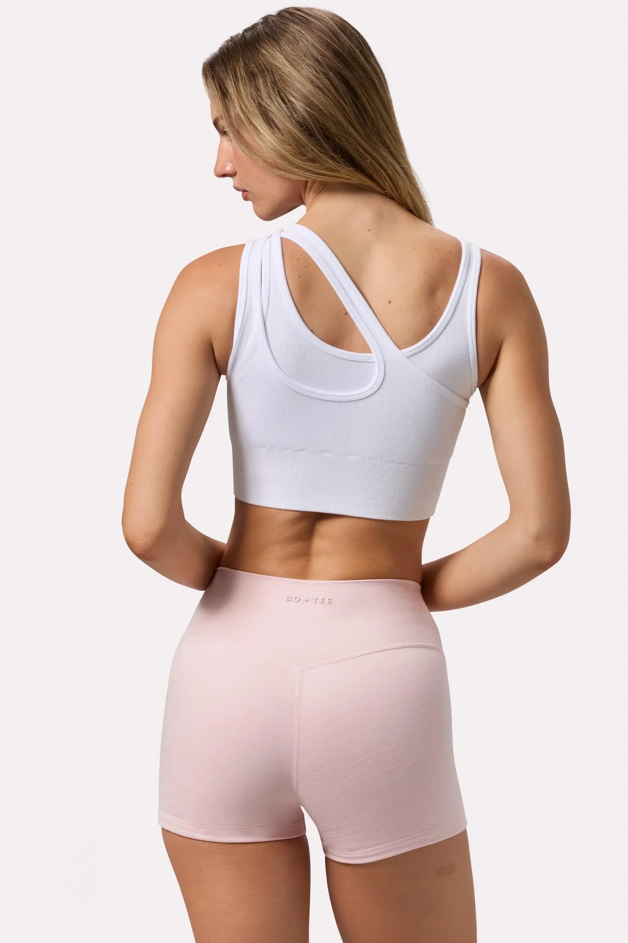 Seamless Soft Rib Asymmetric Sports Bra in White