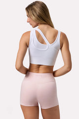 Seamless Soft Rib Asymmetric Sports Bra in White