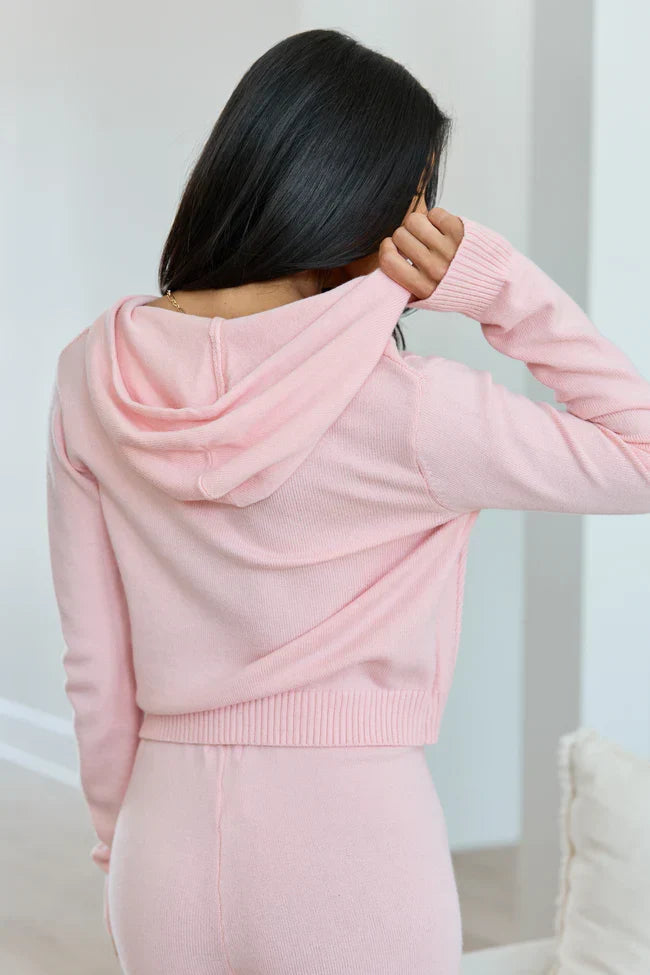 Reba Coral Raised Stitch Zip Front Hoodie